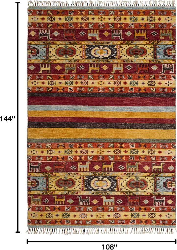 Nomad Area Rug - 9' x 12', Multi, Hand-Knotted Moroccan Boho Tribal Fringe Wool & Viscose