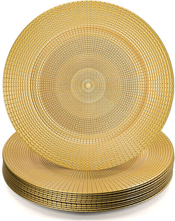 Gold Charger Plates for Dinner Plates, 13" Round Plastic Chain Shaped Charger Service Plates, Decorative - Set of 12