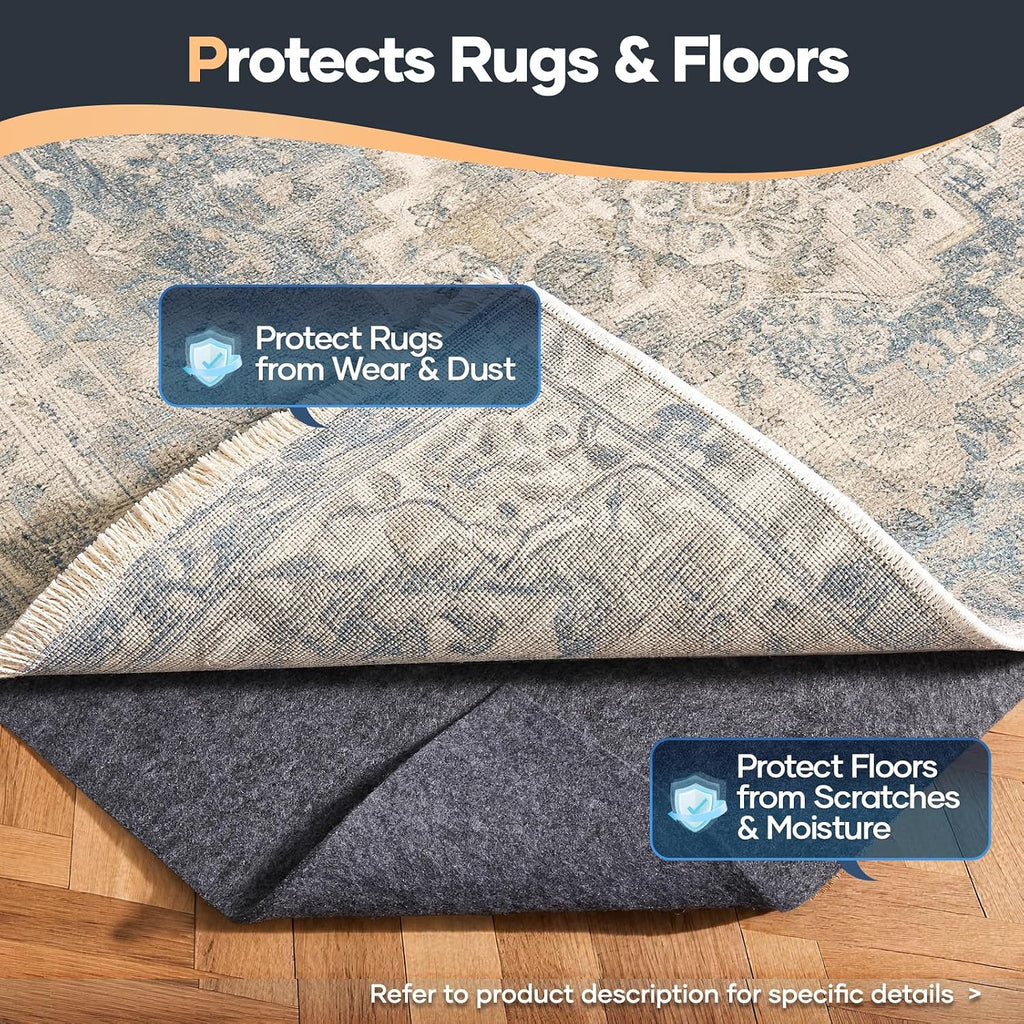 Felt Cushioned Rug Pad 8 x 10 Ft, 1/4 Inch Thick, Dense Needle-Punched Carpet Underlay for Area Rugs, Protector Mat - Set of 80
