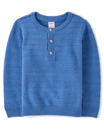 Boys,and Toddler Long Sleeve Linen Henley Shirt,Boy That's Blue