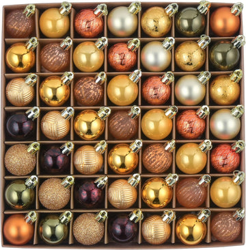 Mini Fall Ornaments Gold Shatterproof Tree Decorations - Set of 49