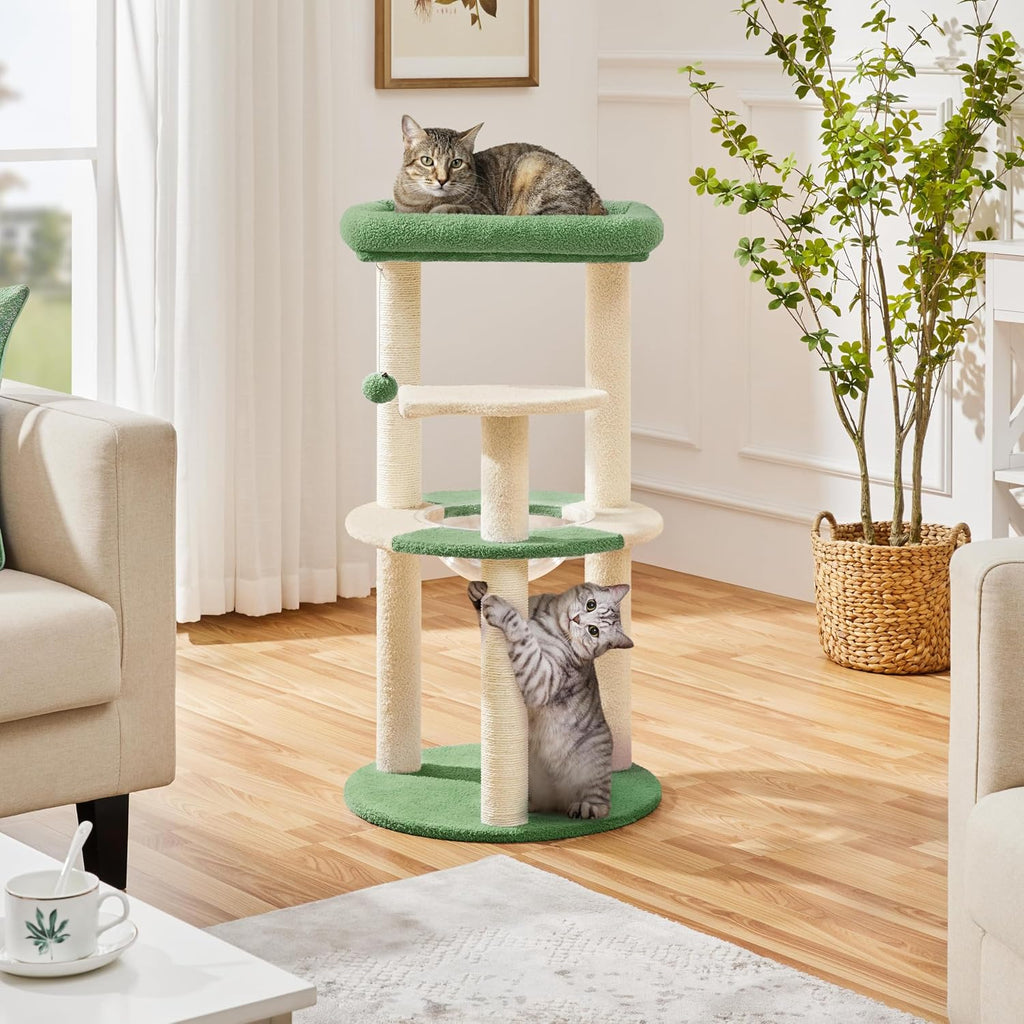 Cat Tree, 35.5in Cat Tower for Indoor Cats, Cat House with Scratching Posts & Padded Perch & Space Capsule, Cute