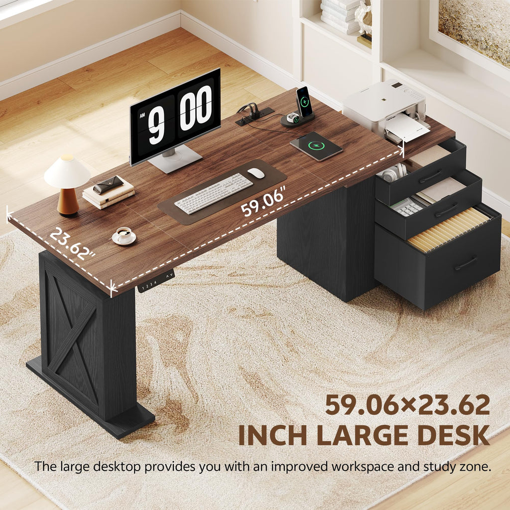 75.5'' Electric Standing Desk with Drawers Corner Desk Black