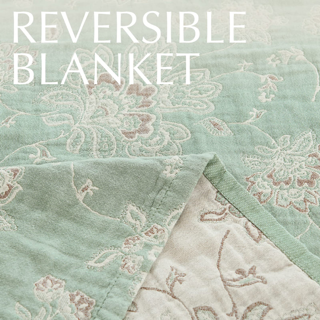 100% Cotton Muslin Blanket Twin Boho Blanket 50x60 Green/Beige