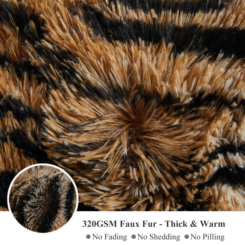 Luxury Faux Fur Tiger Print Throw Blanket, Tiger Brown, 50"x60"