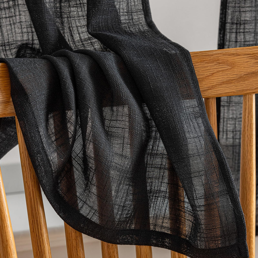 Beda Home Tassel Linen Textured Swag Curtain Valance, Black, 36 x 36 in