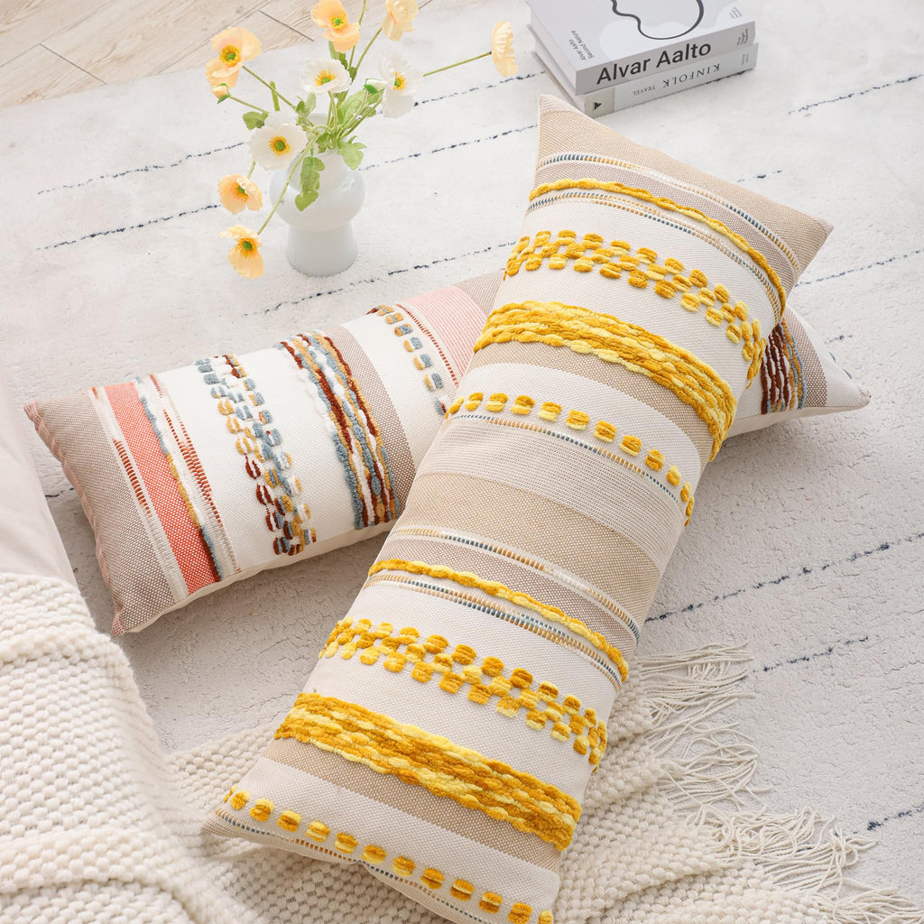 Body Throw Pillow Cover 14x36 Long Boho Decor Yellow