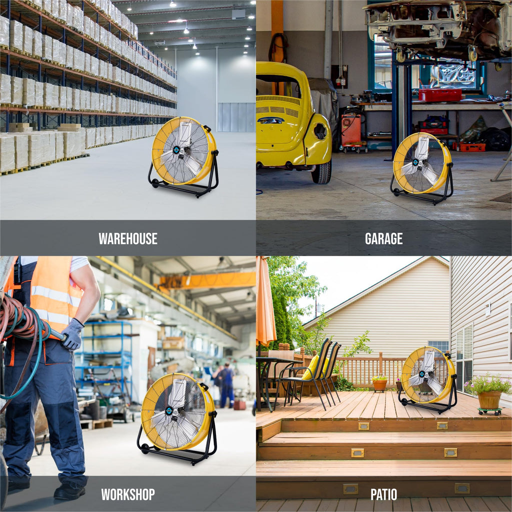 24" High-Velocity Metal Drum Fan, 7700 CFM, 3-Speed Industrial Fan, Heavy Duty for Industrial & Commercial Use, 8 FT