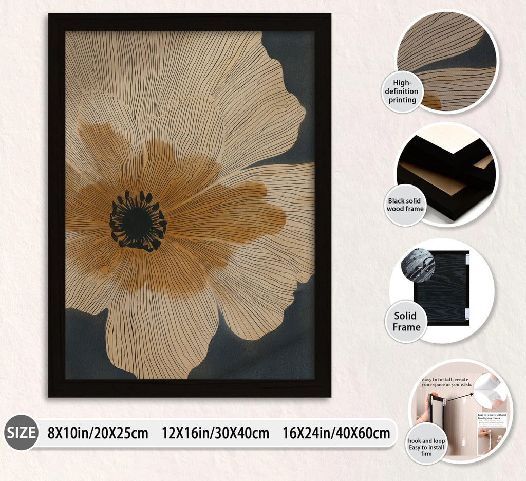Modern Abstract Botanical Wall Art Minimal Mid Century Floral Art Print Beige Orange Line Flower Painting Picture