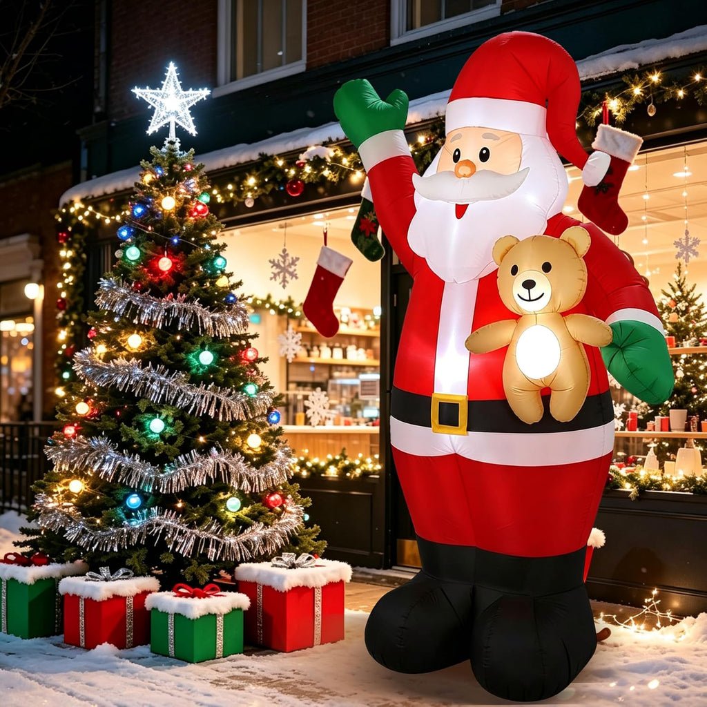 8.5FT Christmas Inflatable Santa Hold Bear, Blow Up Christmas Outdoor Decoration Built in LED Lights, Holiday Xmas