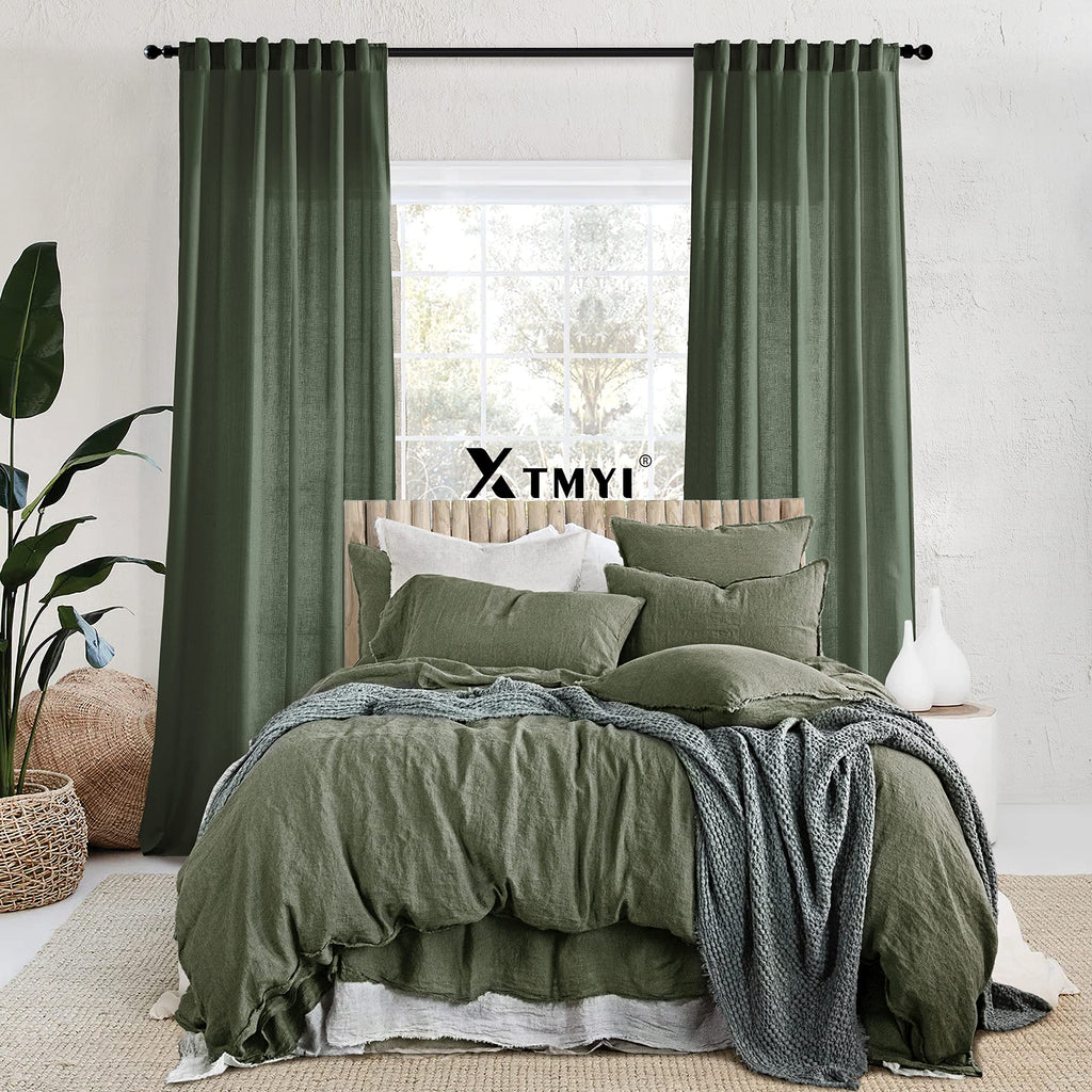 96 Inches Long Curtains Drapes for Sliding Glass Patio Door, Textured Cotton Boho Linen Sheer Window Curtain