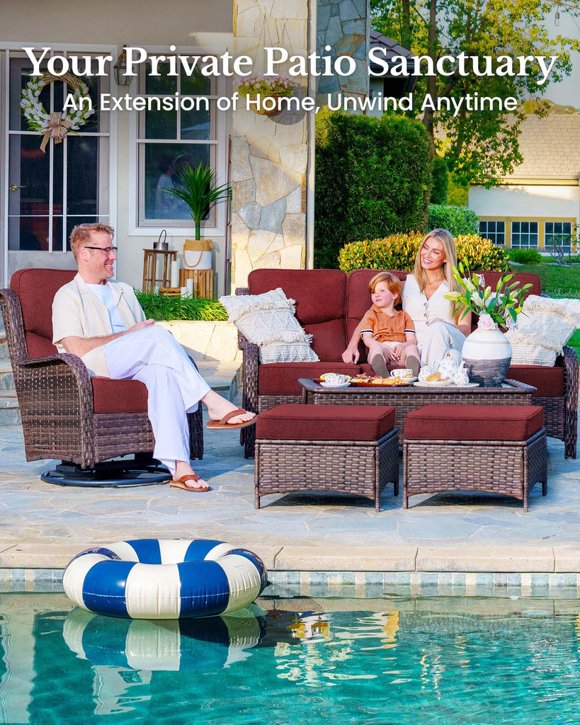 6-Piece Luxury Patio Furniture Set with 6" Thick Cushions, Weather-Resistant Wicker High Back Swivel Rocker Chairs