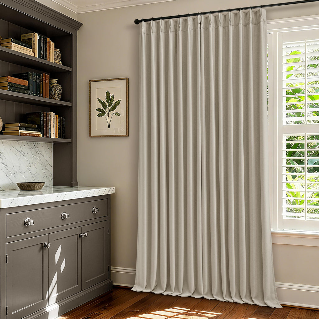 Oatmeal Linen Pinch Pleated Blackout Curtains 96 Inches Long 2 Panels Set
