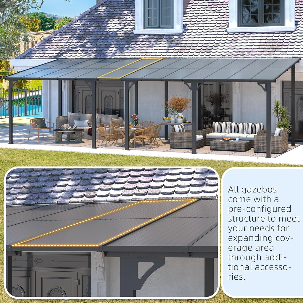 Wall Gazebo12' x 10', Hard Top Gazebos Pergola on Clearance, Outdoor Patio Lean to Gazebo Canopy Awnings and More