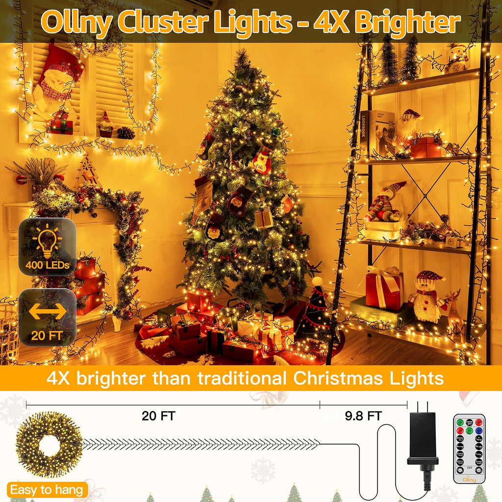 Cluster Lights Christmas 400LED 20FT, Conncetable Tree Lights Plug
