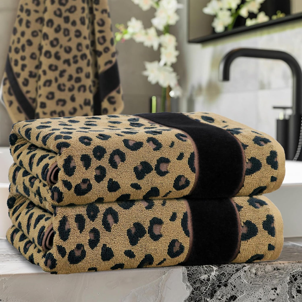 Oversized Bath Sheet - 2 Pack 100% Cotton Animal Print Towels | Extra Large 35 x 84 Leopard Cheetah Africa Safari 500