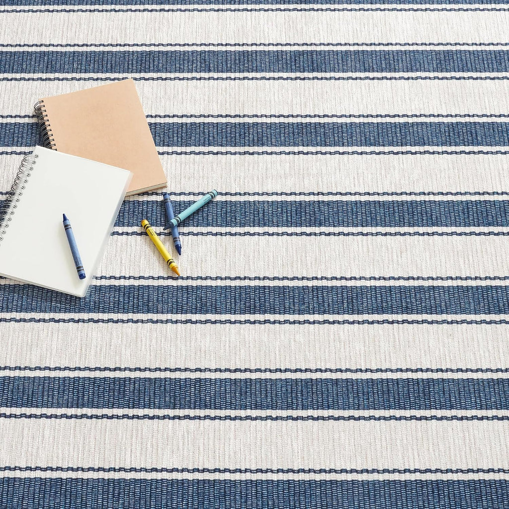 Blue Awning Blue Striped Washable Rug