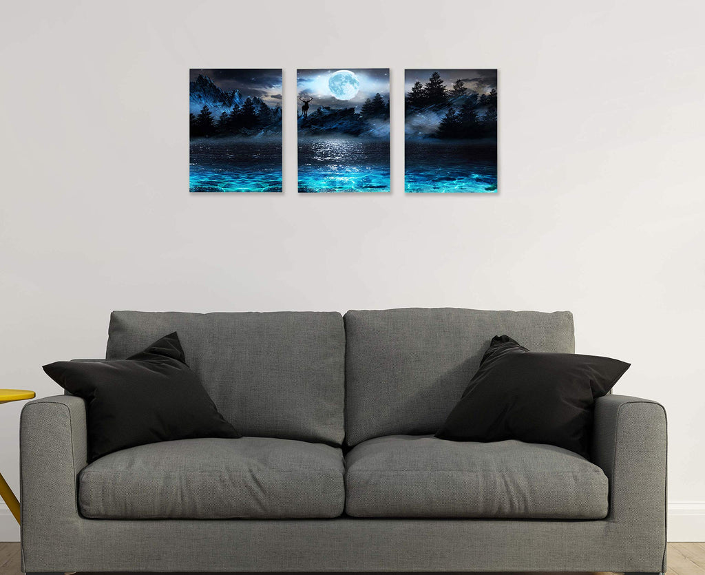 Wall Decorations Moon Deer Ocean Landscape Picture Teen Room Decor Wall Art Modern Decor 3 Piece Framed Ready To Hang