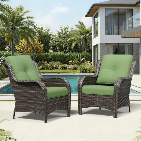 Joyside Patio Chairs Set of 2, Wicker Patio Furniture with High Back, Deep Seating, Wide Armrest, Thickened Cushions