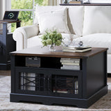 Square Coffee Table, Farmhouse Coffee Tables, Wood Coffee Table with Storage
