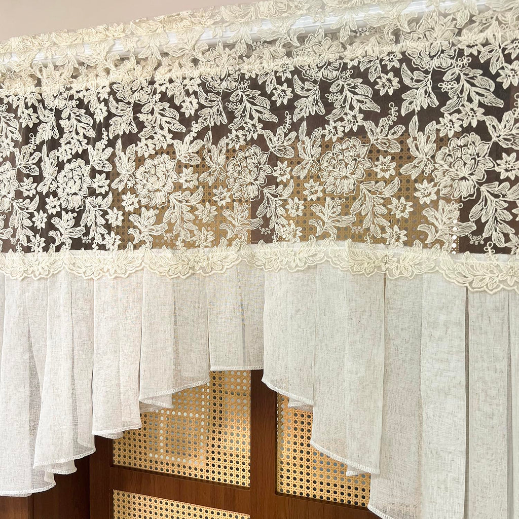 Vintage Linen Lace Sheer Swag Curtain Valance Arched Doorway Curtain