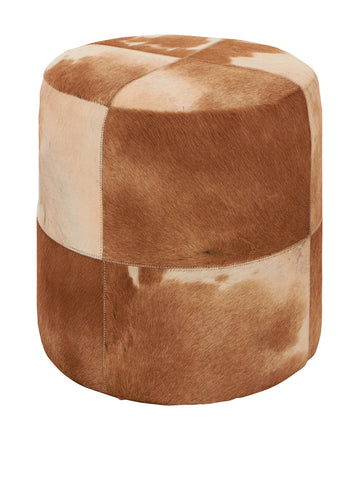 79 Leather Handmade Living Room Stool Ottoman with Patchwork Pattern, Foot Stool 16' x 16' x 16', Brown