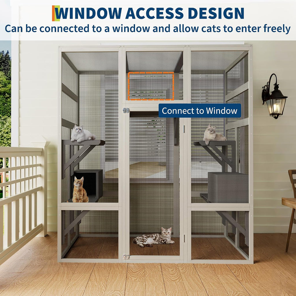 70" Outdoor Catio Cat Enclosure, Large Cat House, Wooden 5-Platform