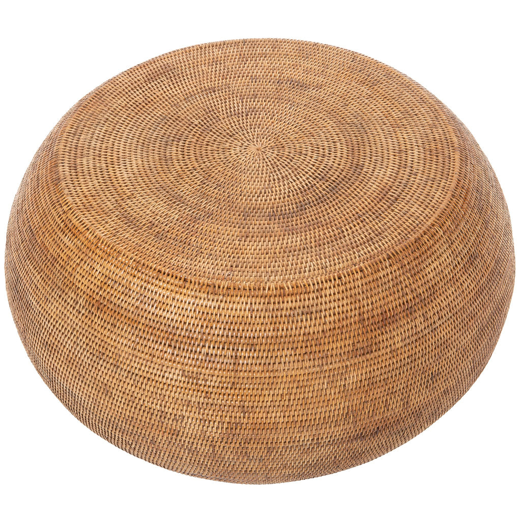La Jolla Round Rattan Coffee Table, Boho Drum Table, Honey Brown