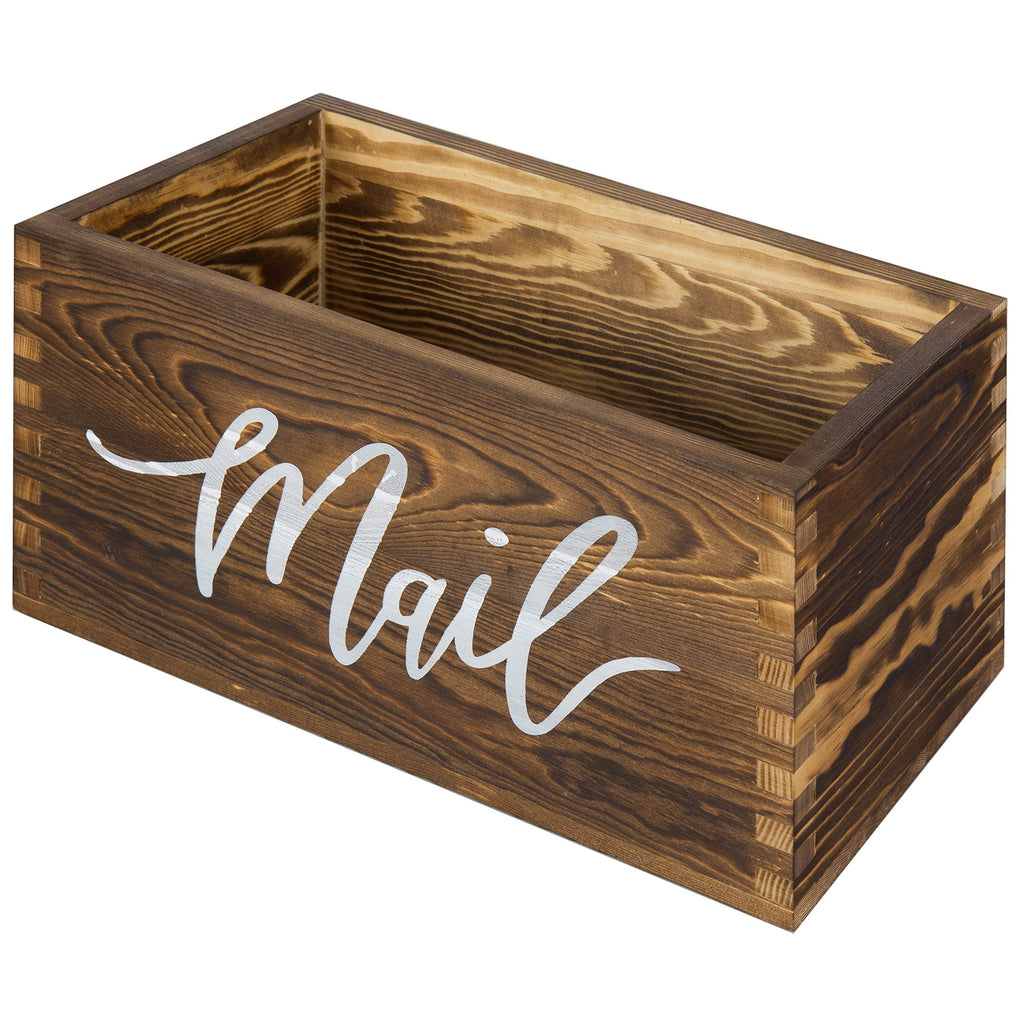 Rustic Brown Wood Mail Holder, Desktop Organizer with MAIL Design