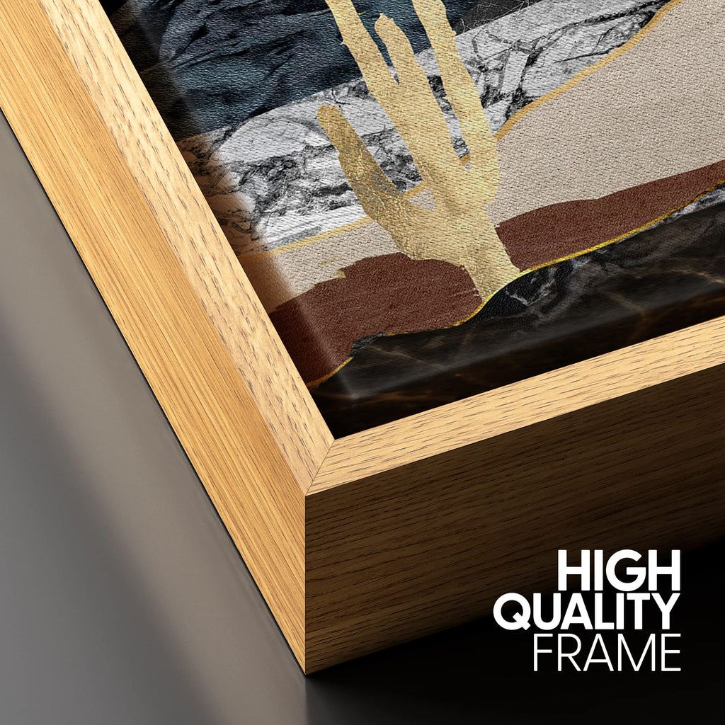 Framed Canvas Print Wall Art Set Golden Marble Mountain Sun Range Nature Wilderness Illustrations Modern Art