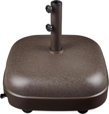 123lb Capacity Fillable Mobile Umbrella Base, Heavy Duty Market Stand Easy to move w/ 4 wheels - Dome Square Brown