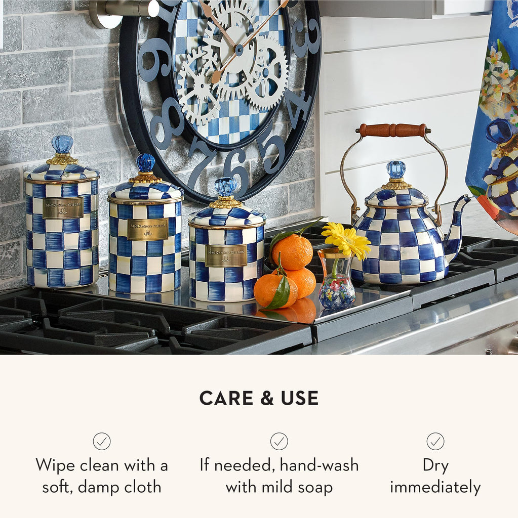Enamel Canister Set, Blue-and-White Royal Check