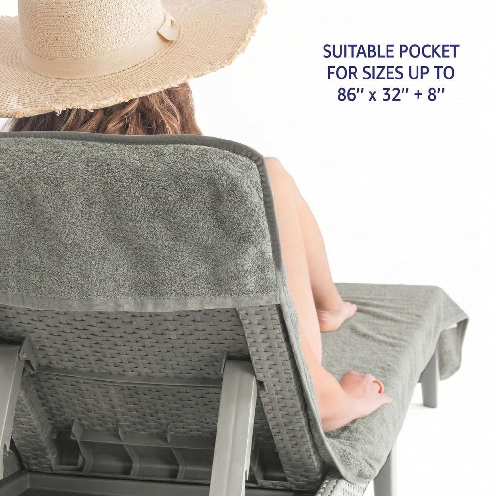2 PACKED Chaise Lounge Covers with Pocket, 86"x32" Oversized Beach Pool Lounge Chair Towels (Gray Chair Towel, 2