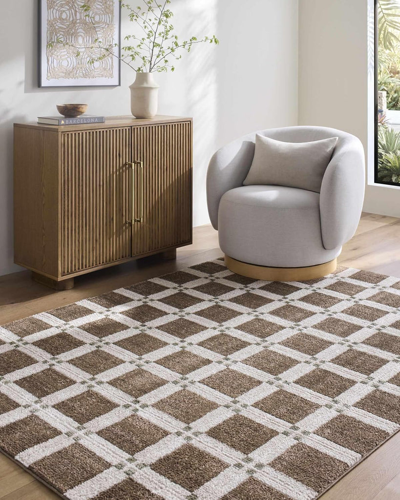 Talos Area Rug - Checkered Geometric Square Plaid Lattice - Contemporary Modern Minimalist Transitional Farmhouse