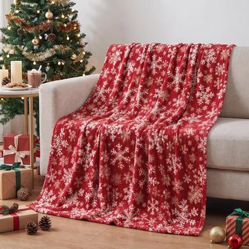 Christmas Red Snowflake Flannel Throw Blanket 50x60