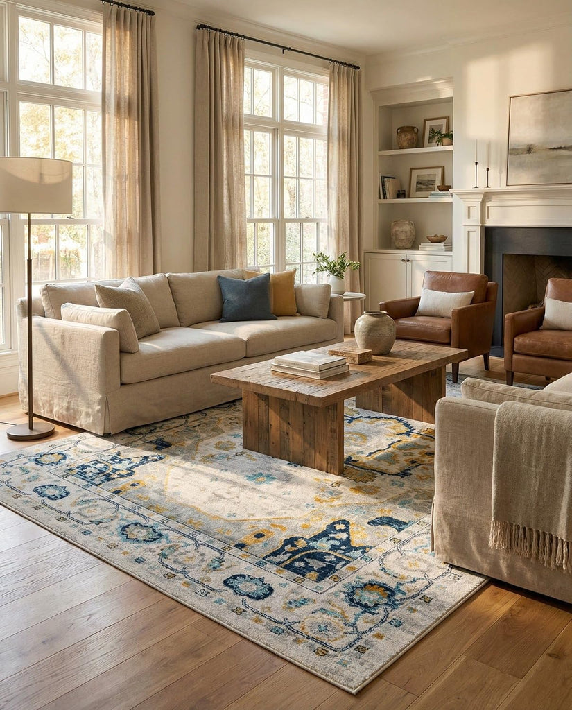 Madeline Vintage Rug - 10' x 14' Gray Easy-Clean Rug - Traditional Medallion Design