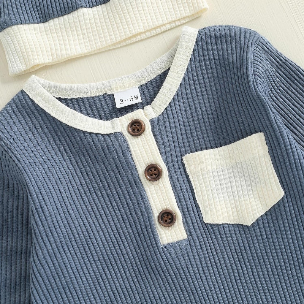 Baby Boy Ribbed Knit Clothes Long Sleeve Henley Romper Jumpsuit