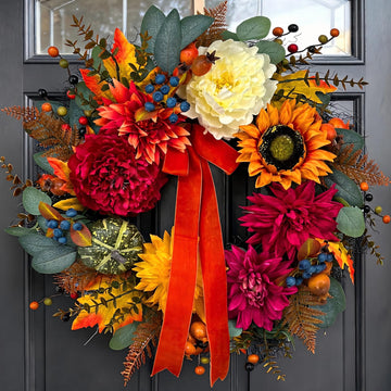 Fall Wreaths for Front Door Outside, 24 Inch Autumn Outdoor Wreath
