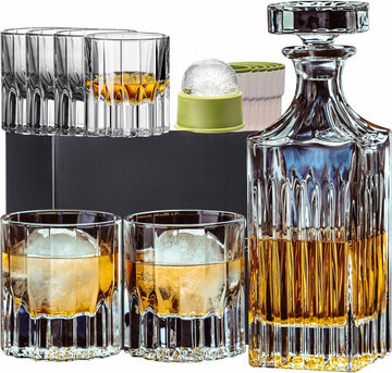13-Piece Whiskey Decanter Gift Set for Men, 27oz Lead-Free Liquor Decanter with 6 x 7.5oz Heavy Base Glasses & 6 Ice - Set of 13