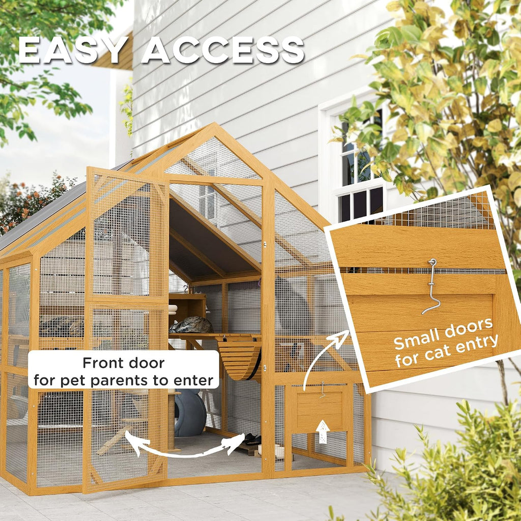 110" L Large Catio Outdoor Cat Enclosure for Multiple Kittens Yellow