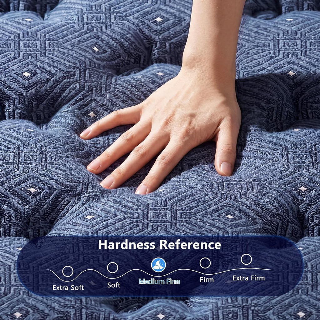 Full Mattress, Crown Hybrid Mattress in a box, Medium Firm Mattress(14 in) | Cool and Breathable Knit Fabric