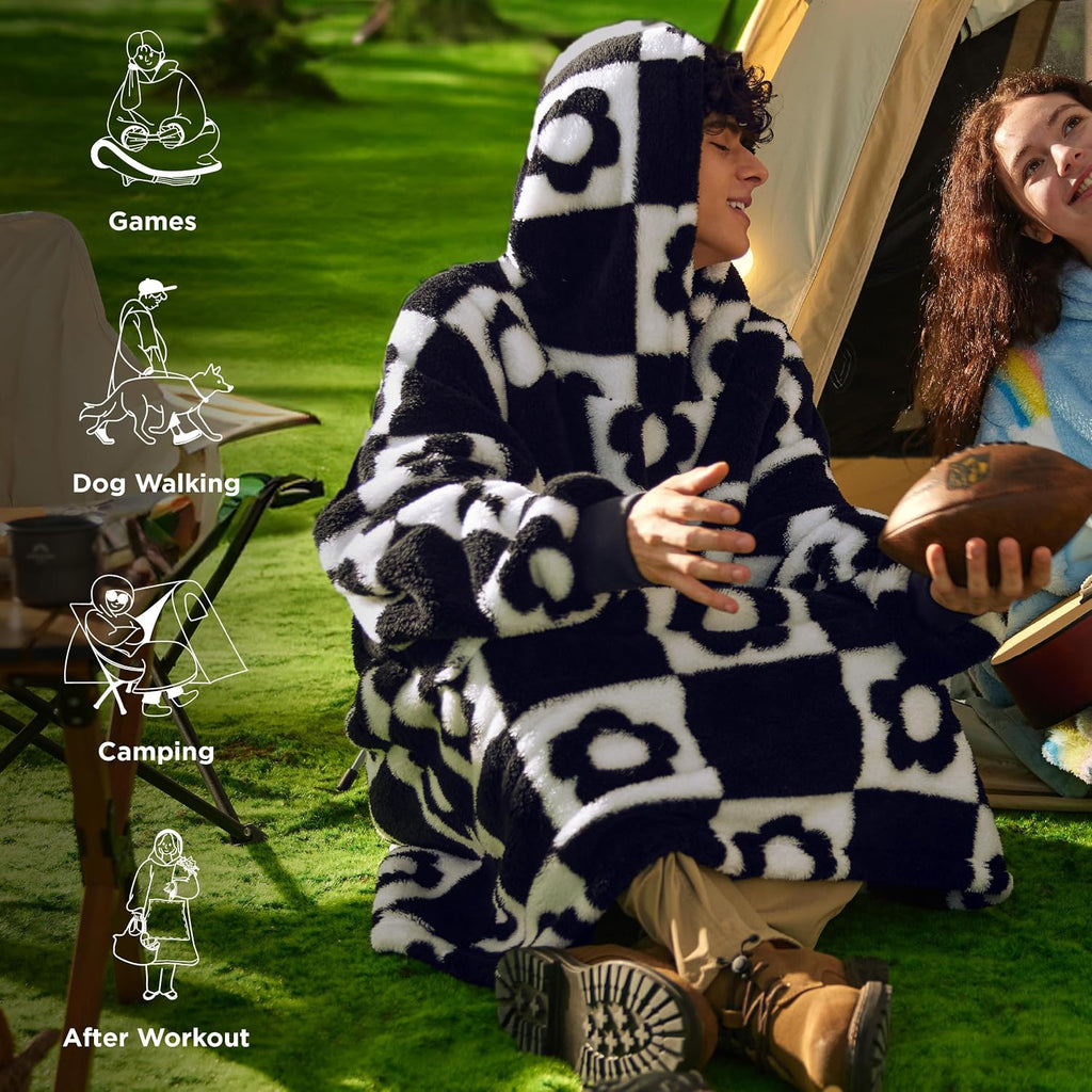 Wearable Blanket for Adults, Chessboard Pattern Blanket Hoodie | Soft Print Hooded Blanket, Birthday Gifts for