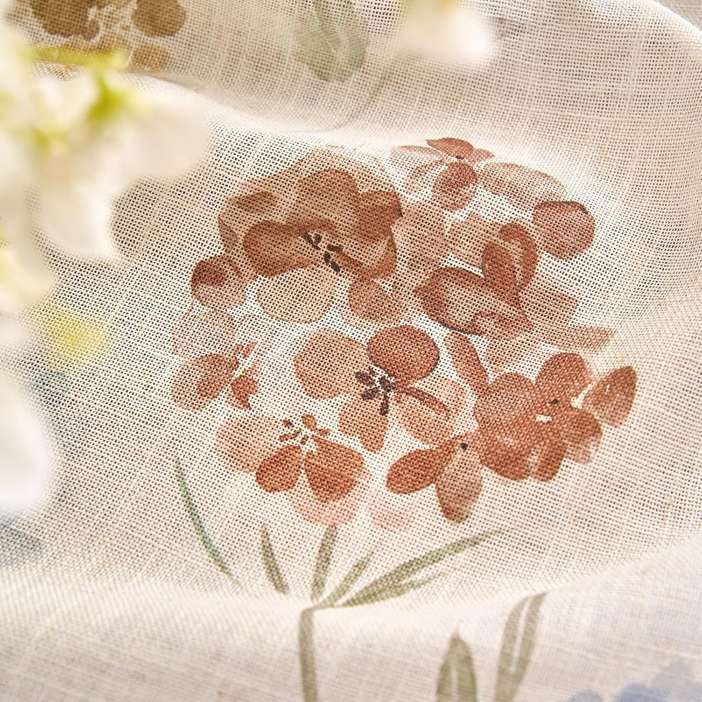 Vanya Floral Linen Blend Curtains 84 Inches Long for Living Room Bedroom, Light Filtering Semi Sheer Drapes, Vintage