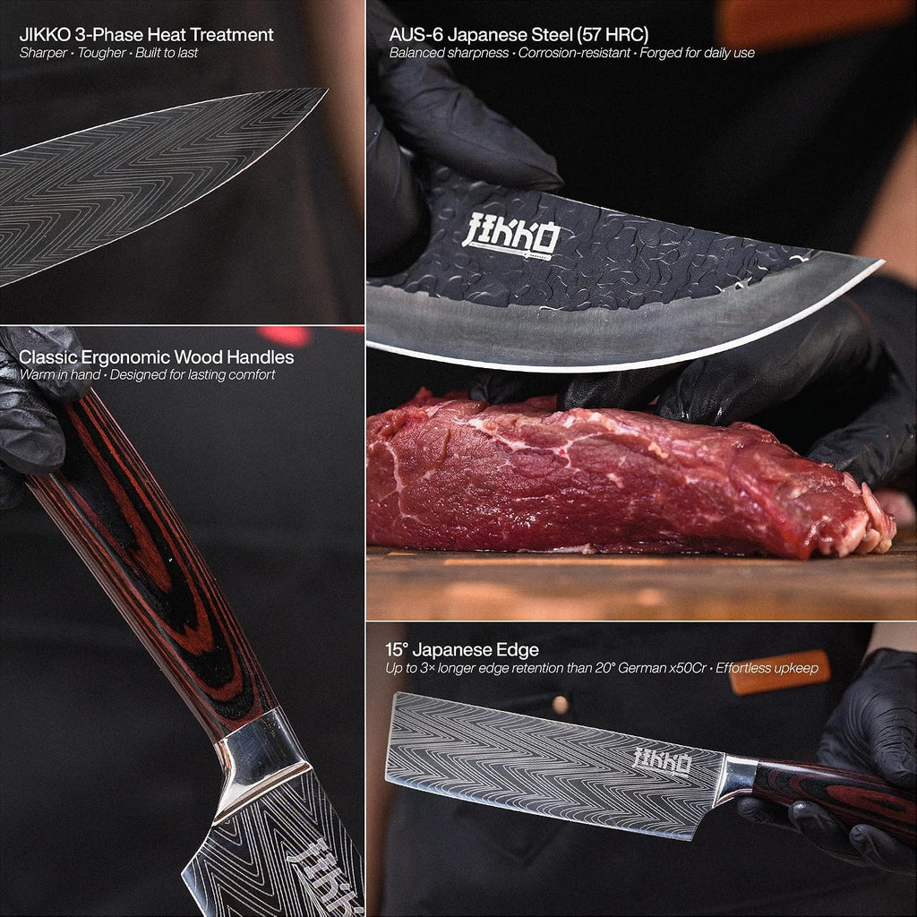 New Reinforced Carbon Steel Japanese Kitchen Knife Set - DiamondRazor Series - Ultra Sharp Japanese Knife Set & Chef