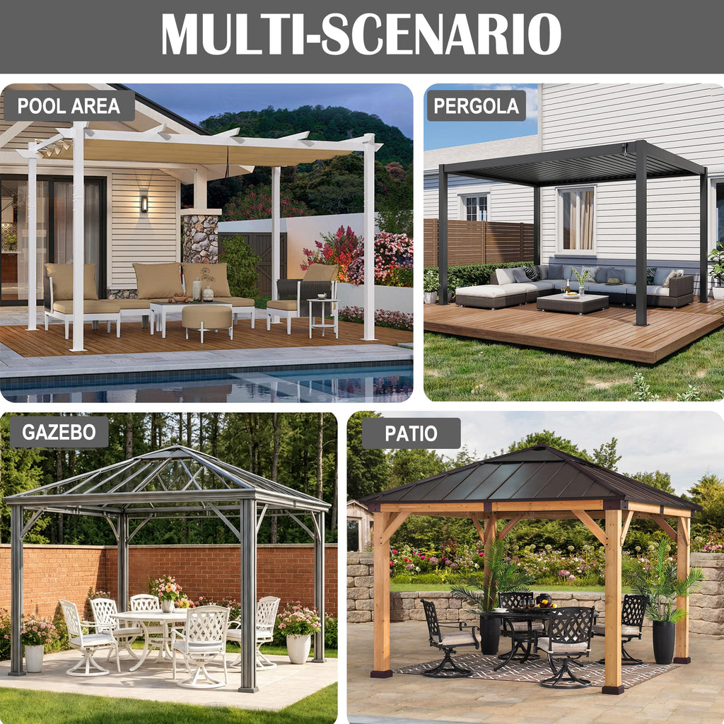 10 x 12 Ft Gazebo Curtains, 4 Panels with Zippers, Khaki
