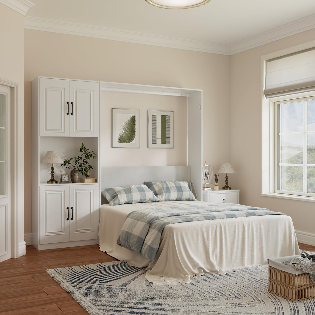 Vintage Murphy Bed Queen with 1 Cabinet, 85" Hidden Wall Bed, Vertical Murphy Bed Twin, Features a Hydraulic Rod/Padded