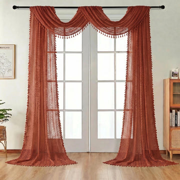 Terracotta Lace Bed Curtain 57 x 216 Inch Boho Drapery Scarf