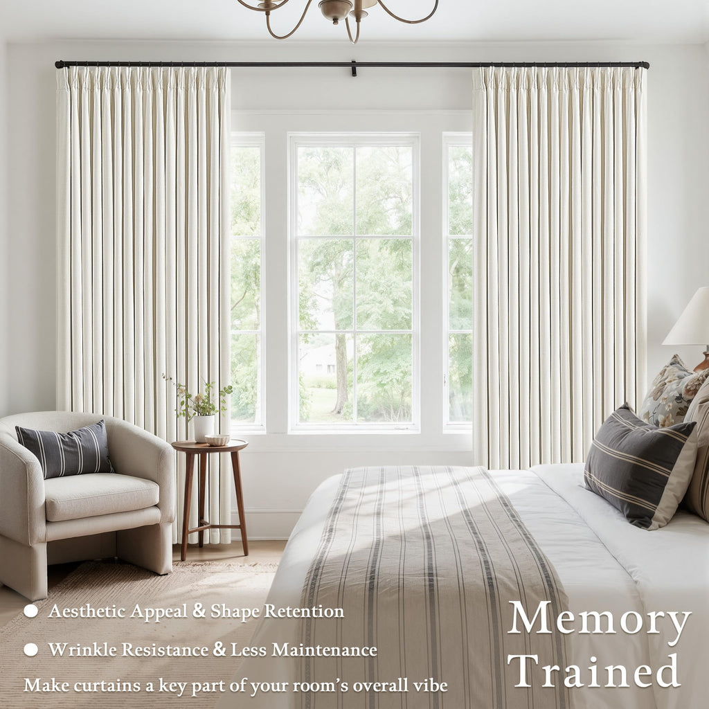 Natural Pinch Pleated Linen Blackout Curtains 102 Inches Long