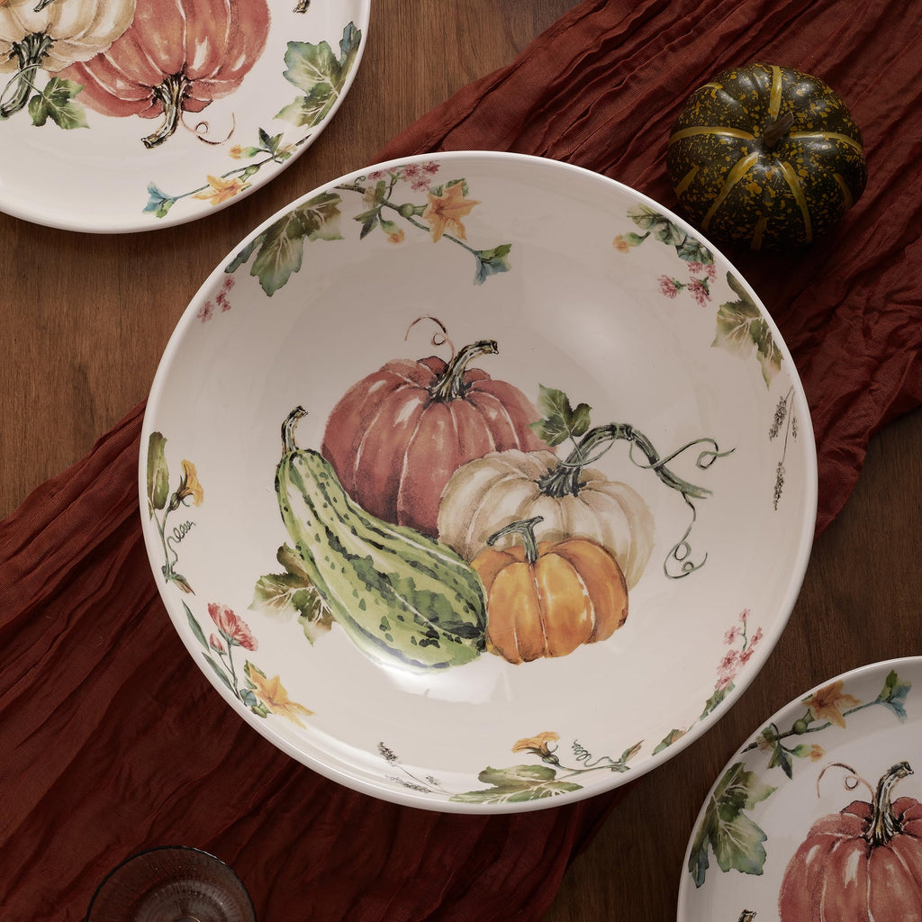 Pumpkin Feast Ceramic 13 inch Serving Bowl, Microwave & Dishwasher Safe