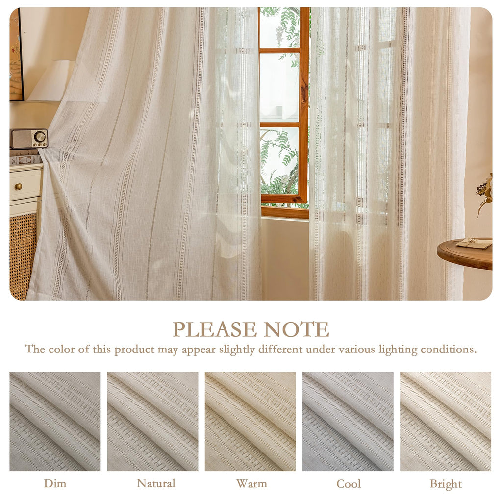Boho Natural Curtains 120 Inches Farmhouse Semi Sheer Light Filtering Curtain Extra Long for Sliding Door Vintage